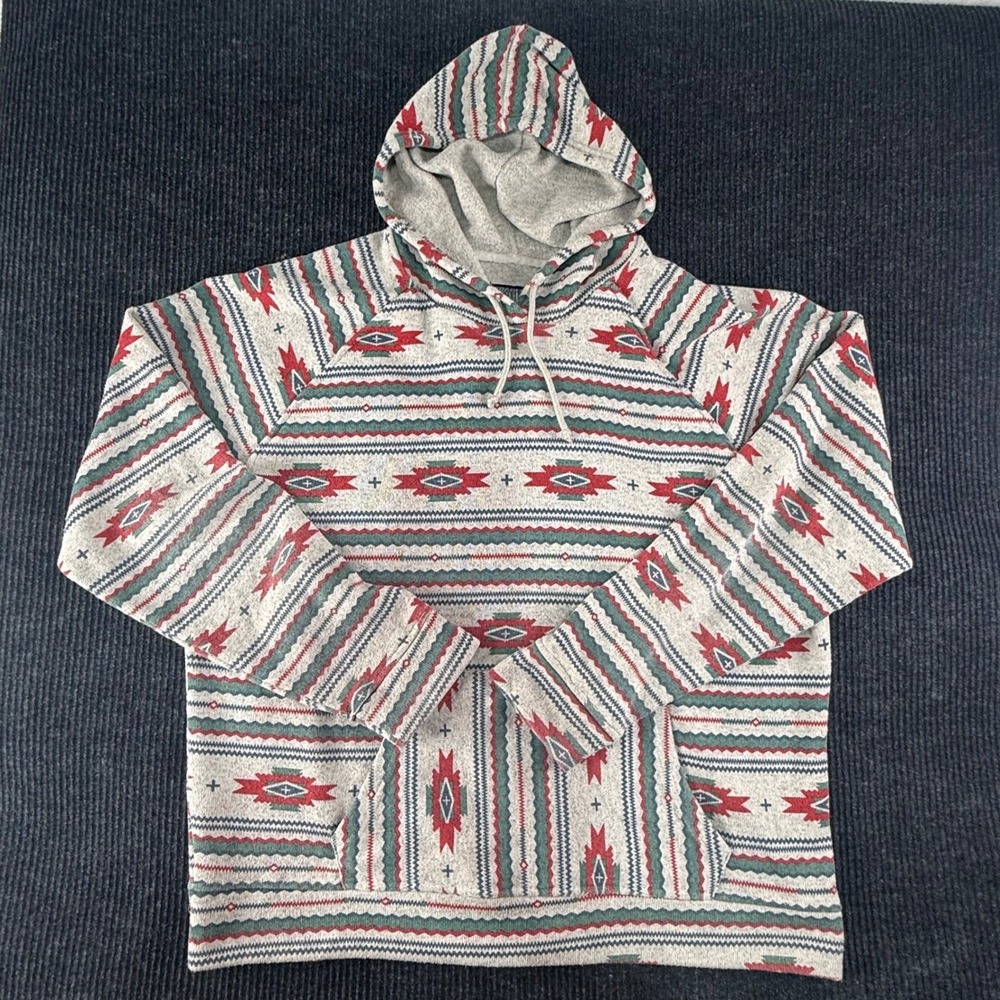 Brooklyn Cloth Mens 3XL Southwestern Geometric Print Hoodie Gray Red Green Aztec